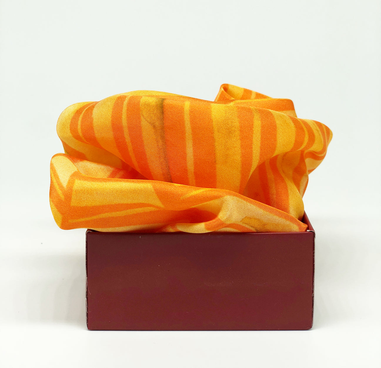 Orange Colour Story Geometric Printed Pure Silk Pocket Square.